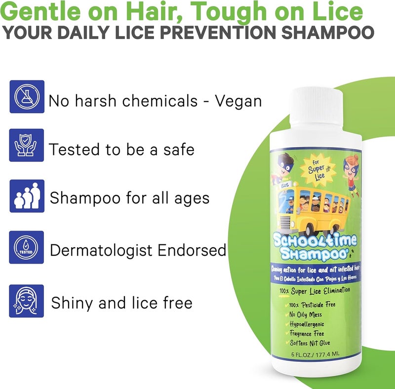 Schooltime Complete Lice Removal Kit for Kids with 6 oz Shampoo, 2 oz Spray & Stainless Steel Comb. Non Toxic, Non Oily. Enzyme and Pesticide Free. - Image 3